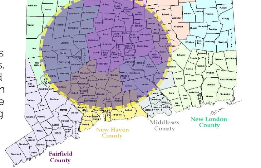 Hartford's R&B 102.5 coverage map
